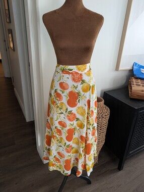 Summery Citrus-Print A-Line Skirt – Orange & Yellow Size Large NWT